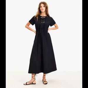LOFT Poplin Lace Up Midi Pocket Dress